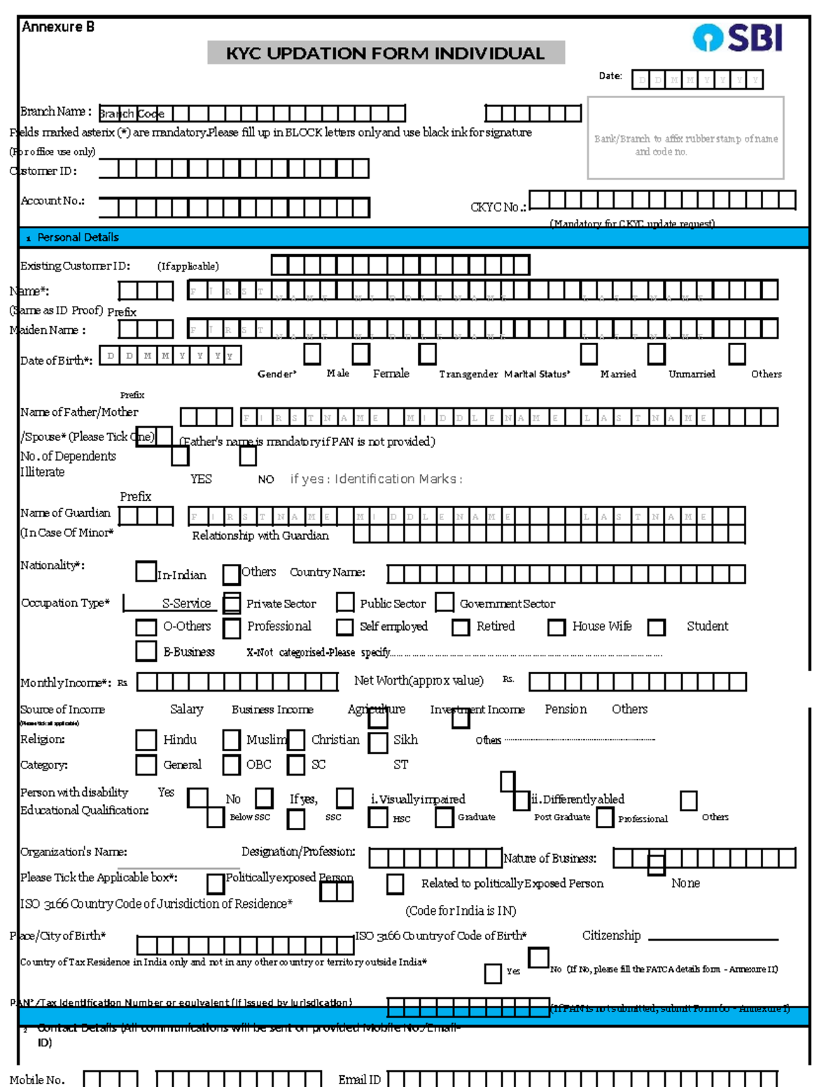 Annex B KYC Updation FORM Individual - Annexure B Branch Name : KYC ...