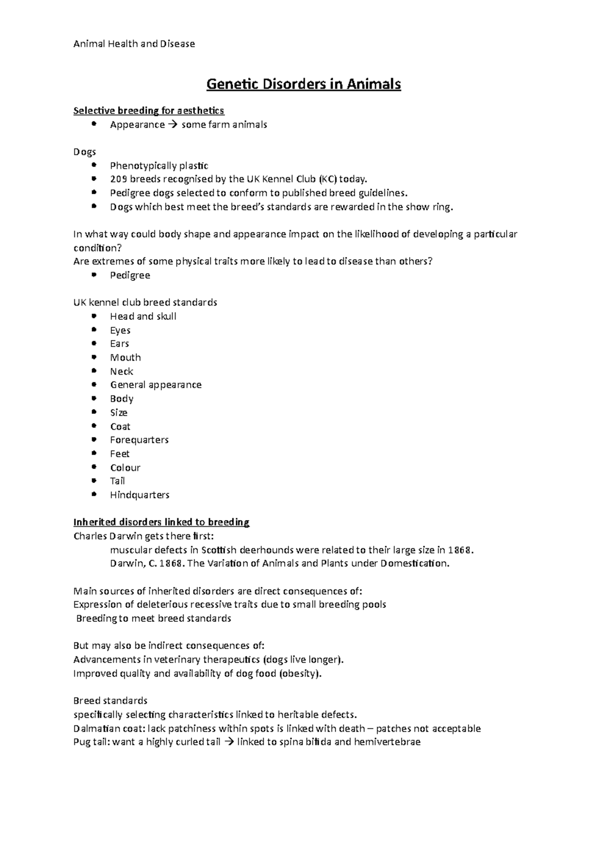 disorders notes Disorders in Animals Selective