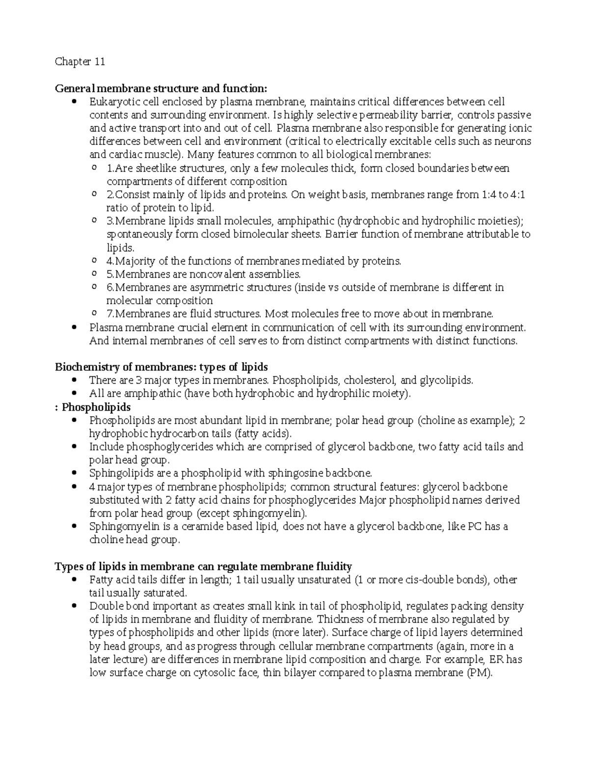 Chapter 11 notes - Chapter 11 General membrane structure and function ...