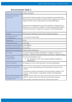 Assessment Task 1 Module One Case Study Infection Control 2 Studocu