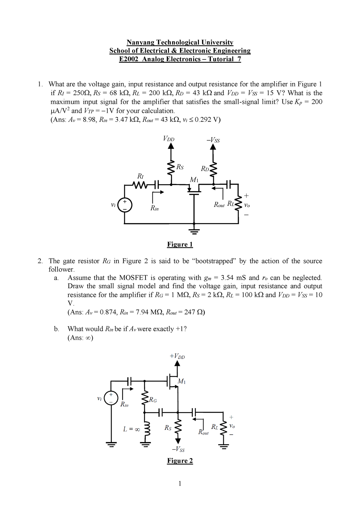 EE2002 Tutorial 7 - 1 Nanyang Technological University School Of ...