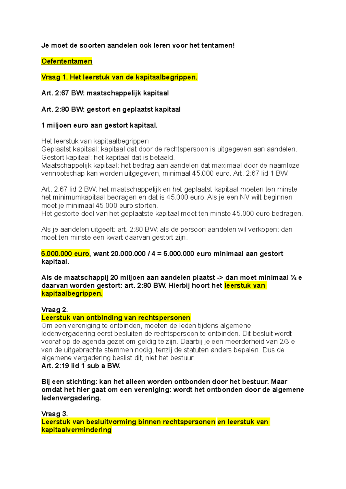 Oefententamen Ondernemingsrecht - Je Moet De Soorten Aandelen Ook Leren ...