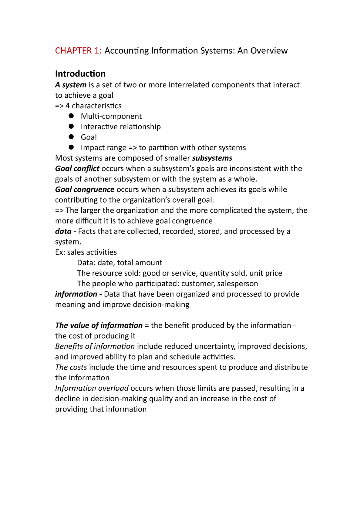 Chapter 1 Accounting Information Systems An Overview - CHAPTER 1 ...