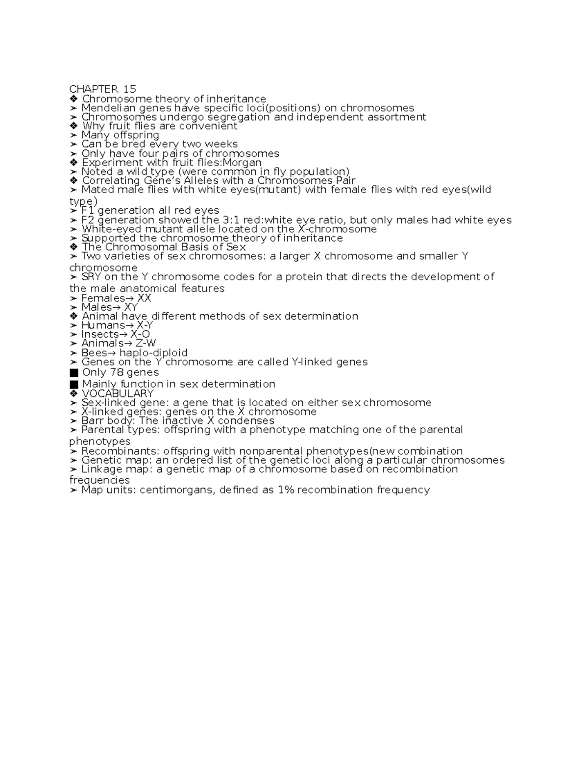 Chapter 15 - Lecture notes 15 - CHAPTER 15 Chromosome theory of ...