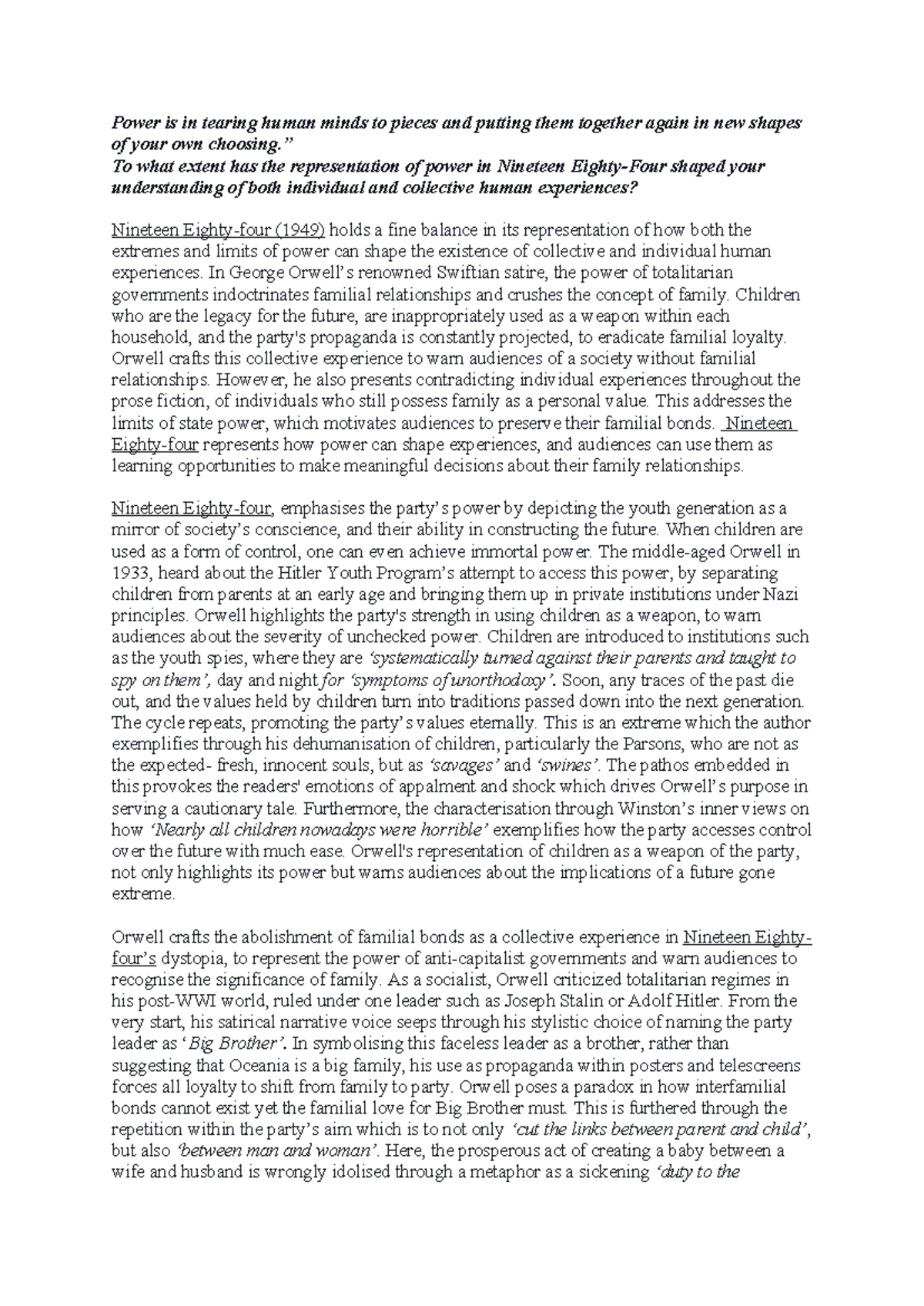 George Orwell 1984 Essay - Power is in tearing human minds to pieces ...