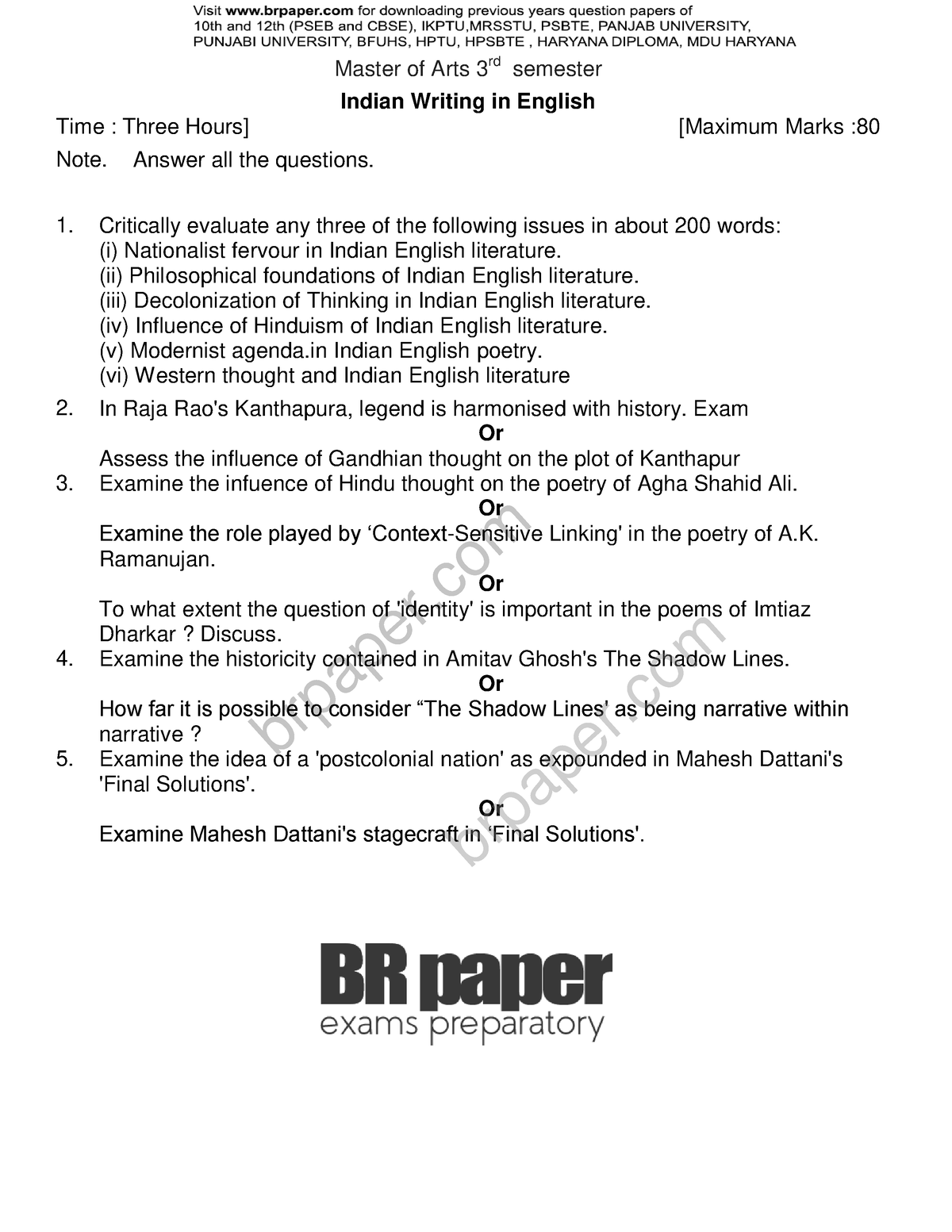 IWE 3rd Dec2018 Question Paper Master Of Arts 3rd Semester Indian 