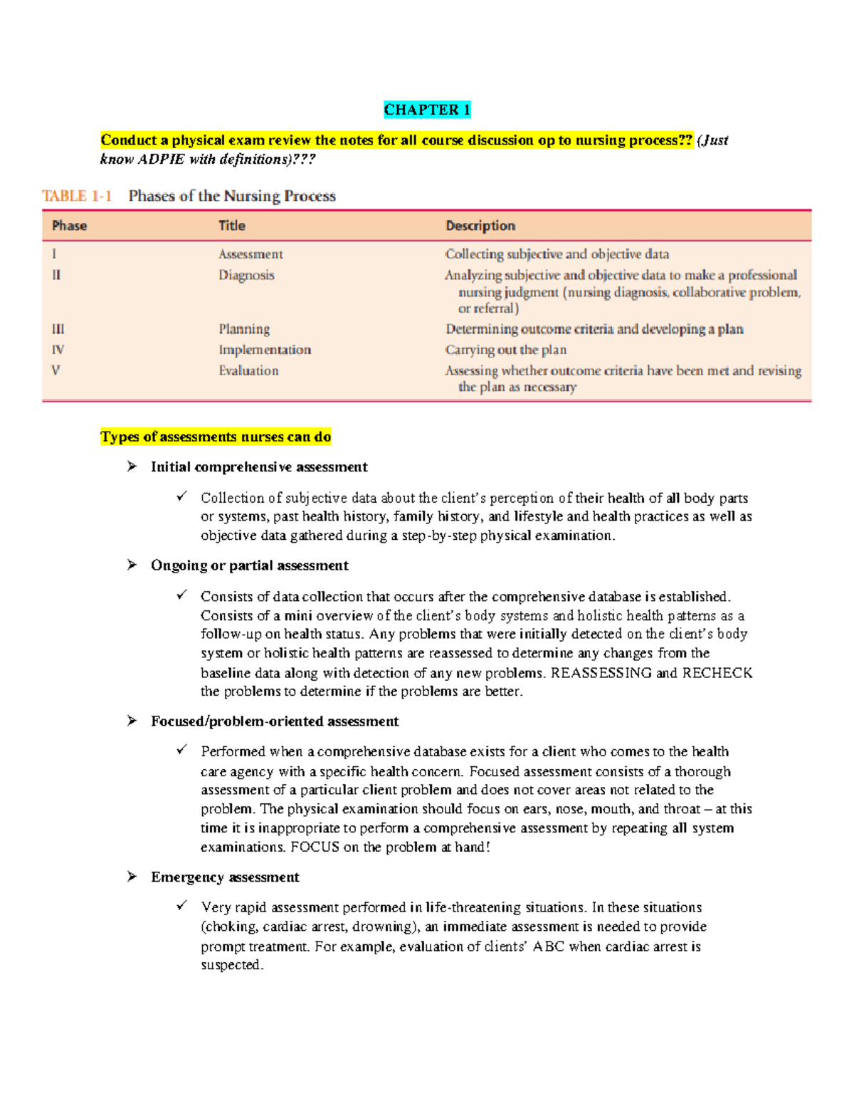 Exam 1 - Study guide - CHAPTER 1 Conduct a physical exam review the ...