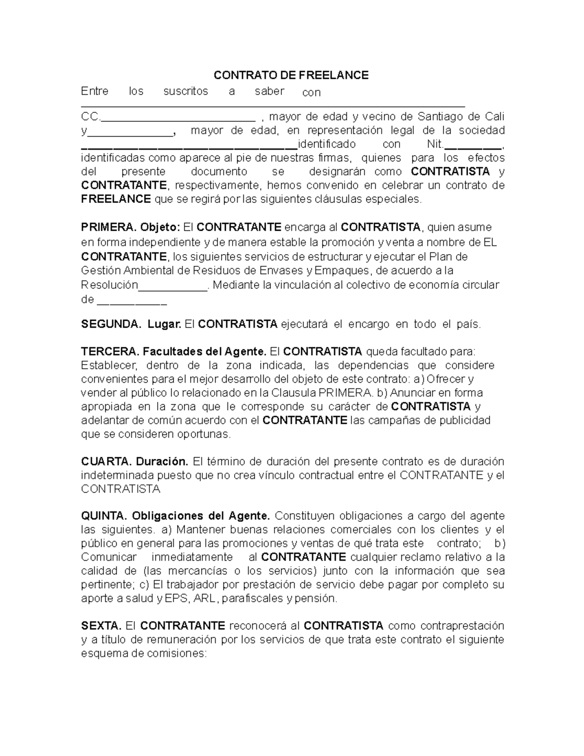Modelo De Contrato Freelancer Simples