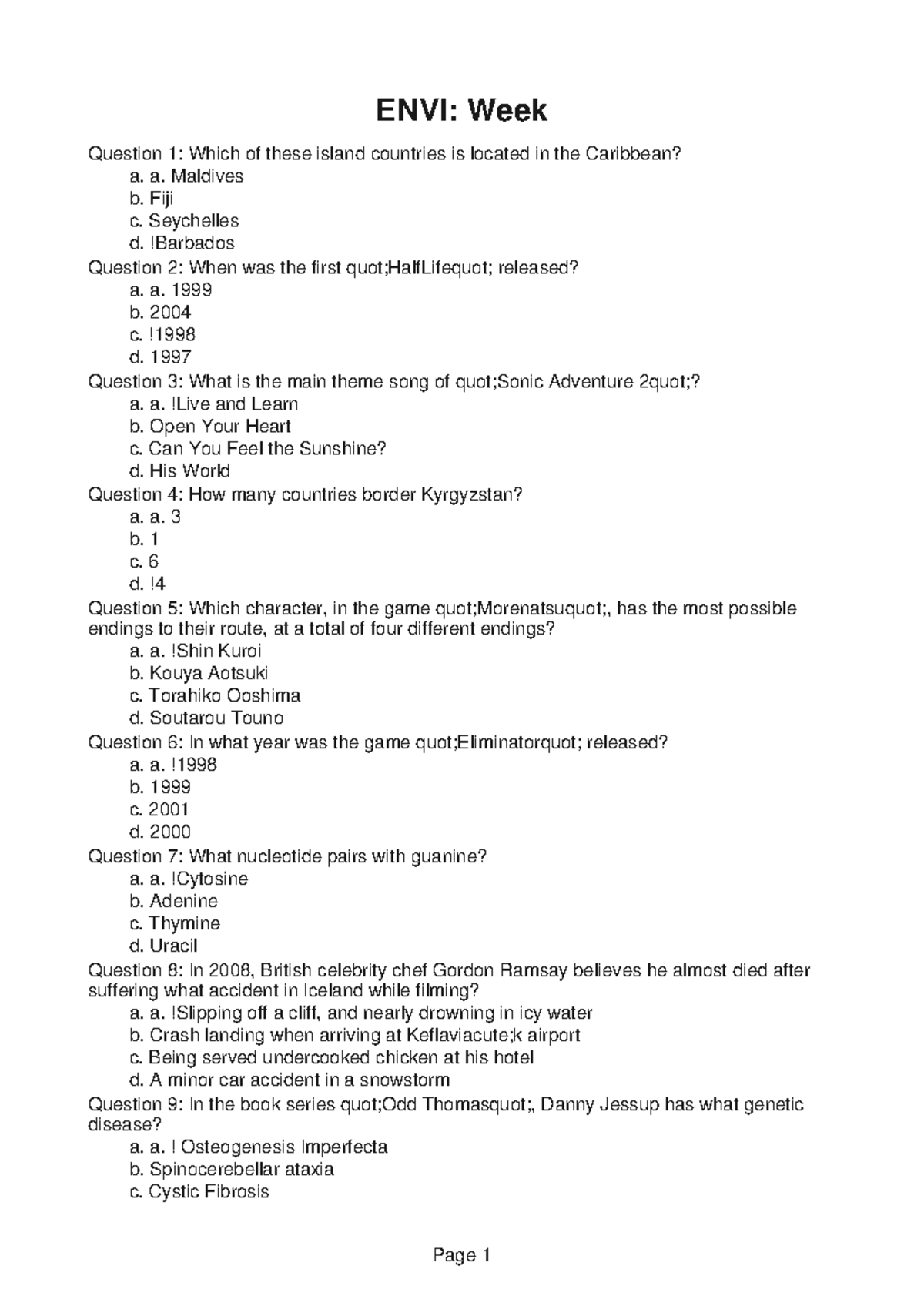 ENVI337 Lecture Notes 7860 - ENVI: Week Question 1: Which of these ...