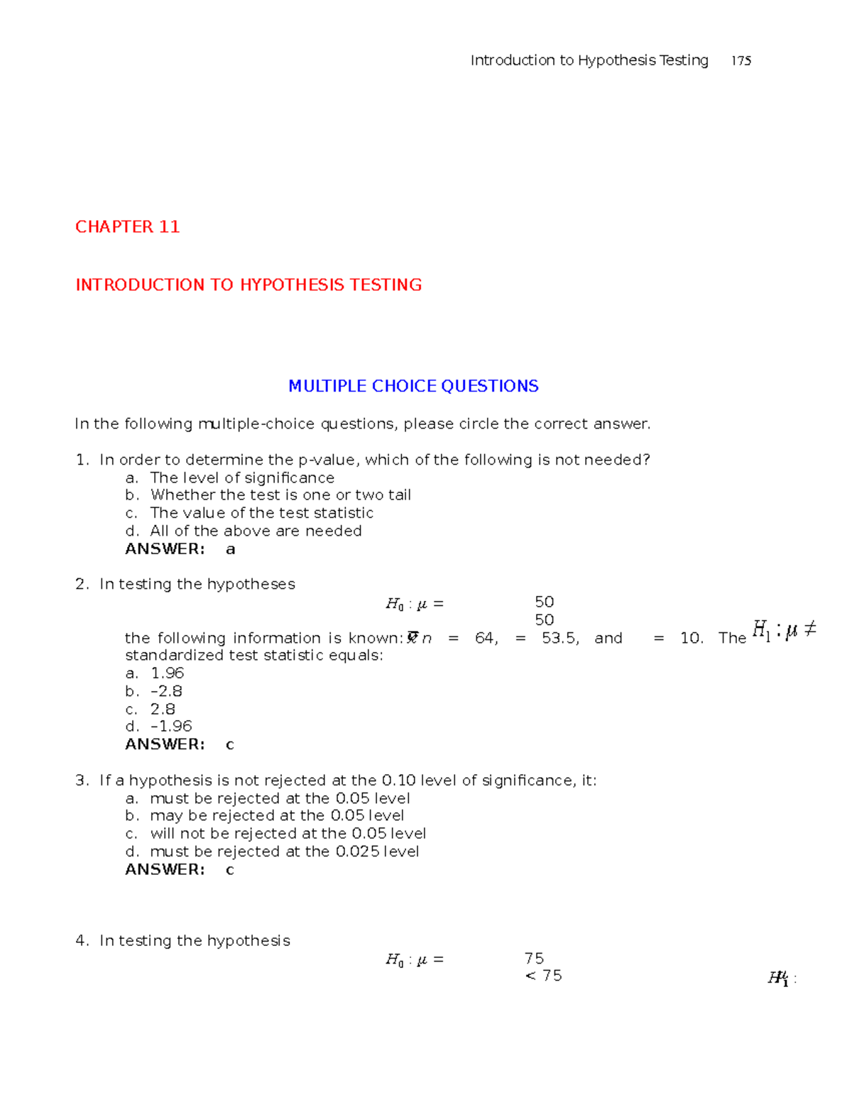 hypothesis multiple choice questions