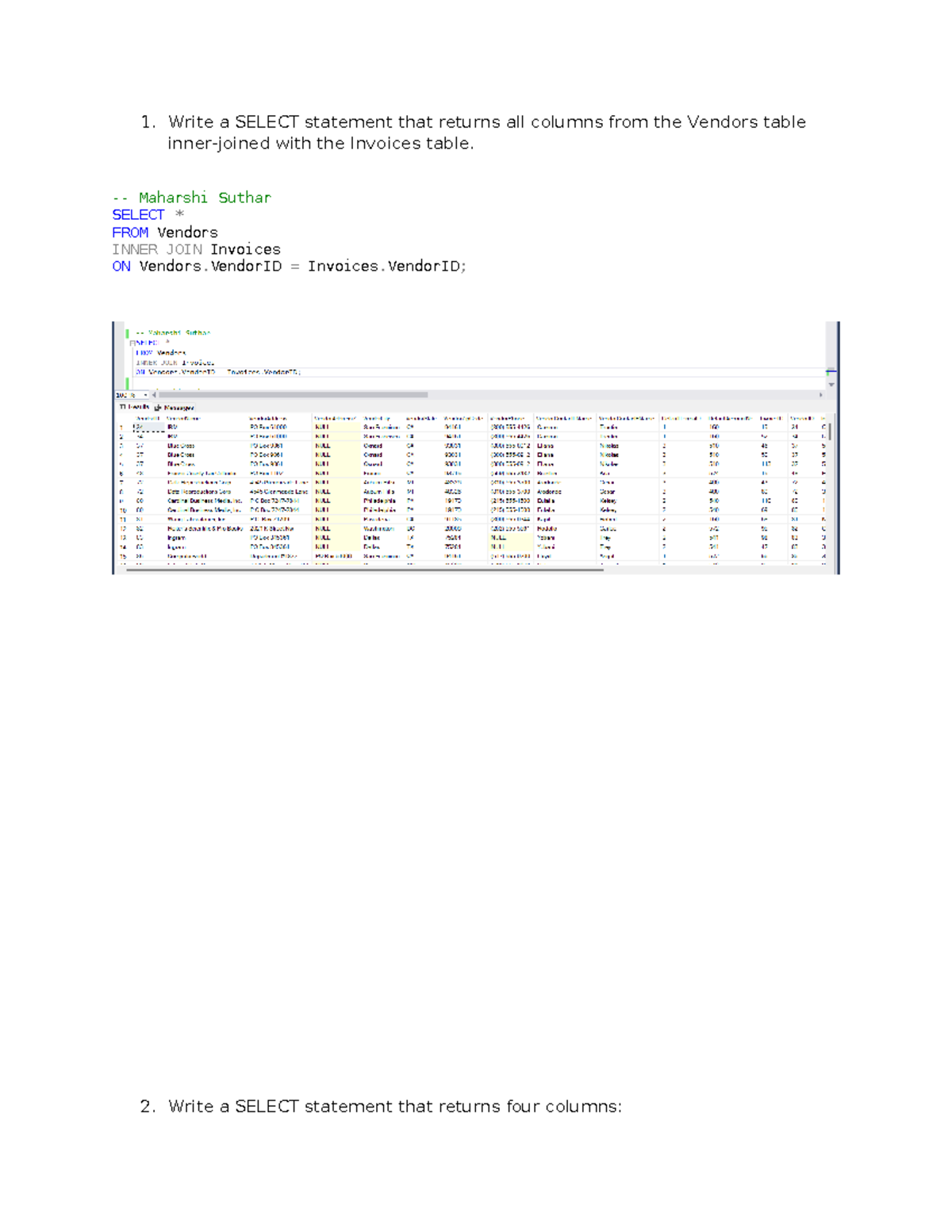 APDB IFT 300 - ASSIGNent 1 - 1. Write a SELECT statement that returns ...