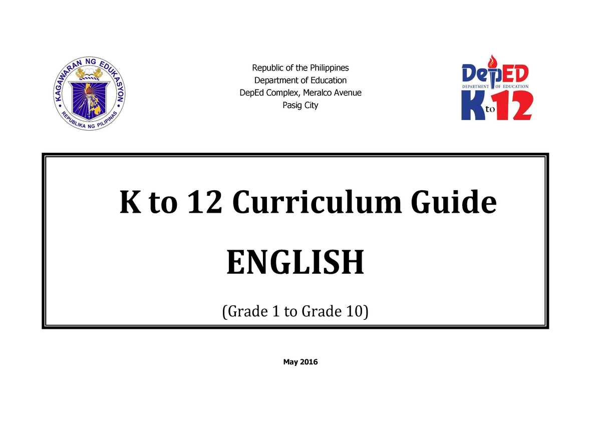 English Curriculum Guide Republic Of The Philippines Department Of Education Deped Complex 9854