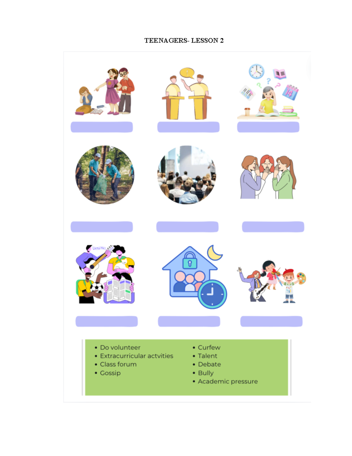 Teenagers Lesson 2 vocab about unit 2,8th grade TEENAGERS LESSON