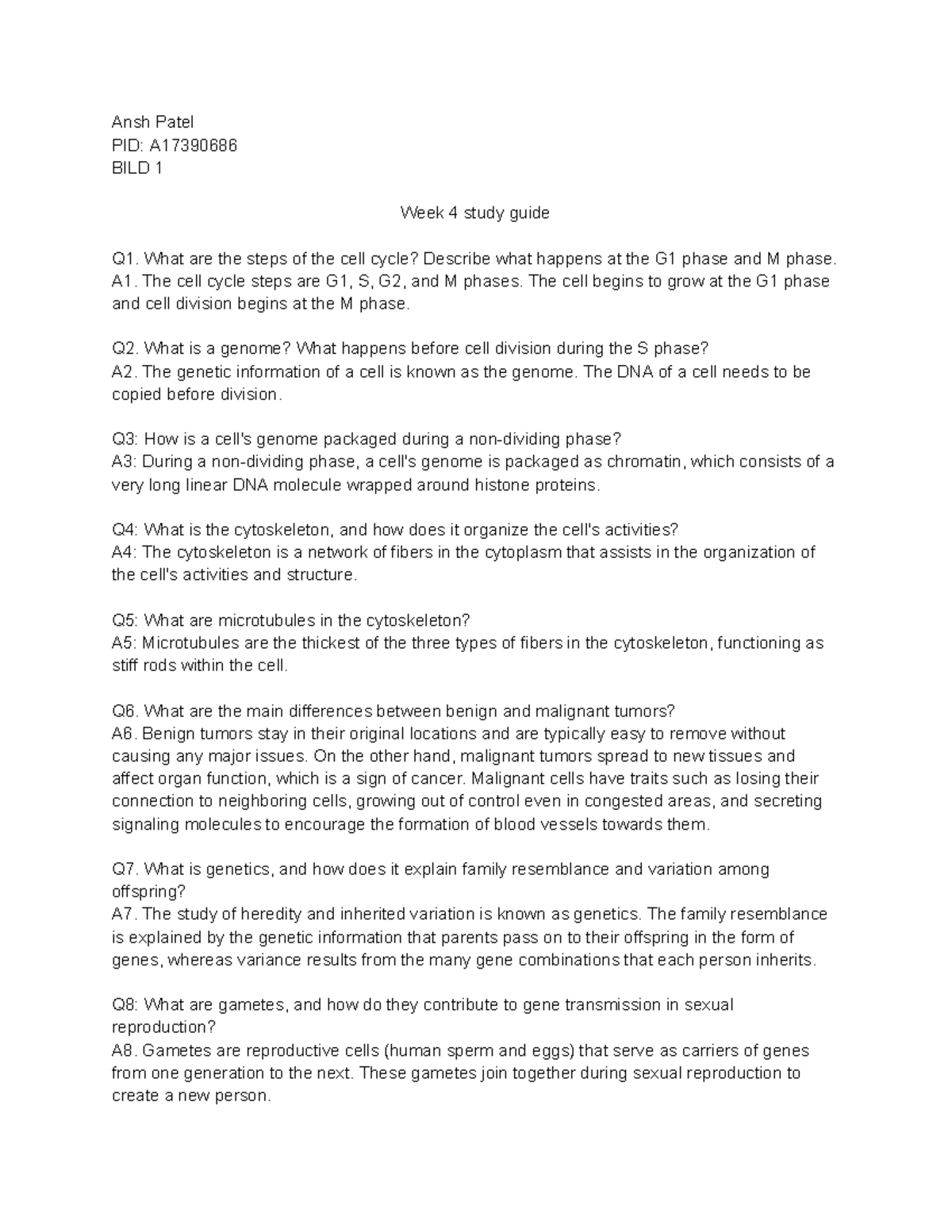 practice questions week 4 - Ansh Patel PID: A BILD 1 Week 4 study guide ...