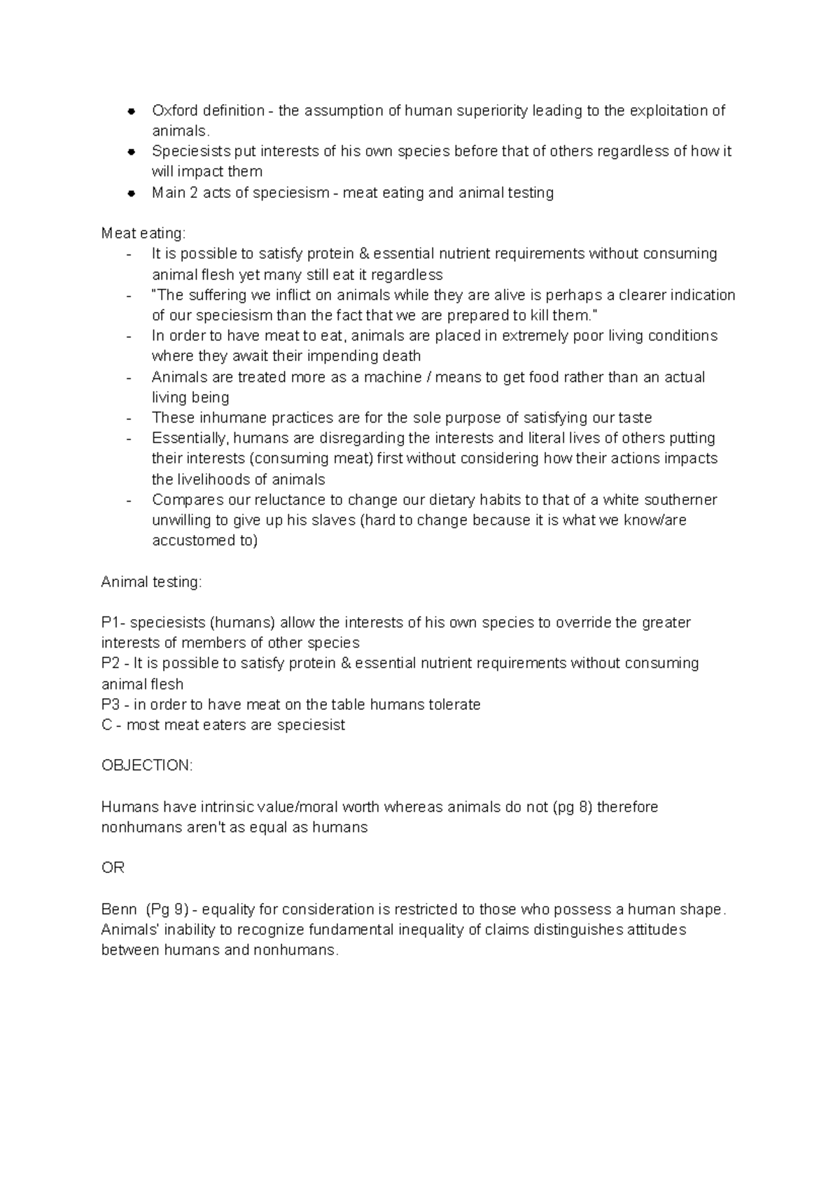 PHIL Paper 2 Notes - Oxford definition - the assumption of human ...