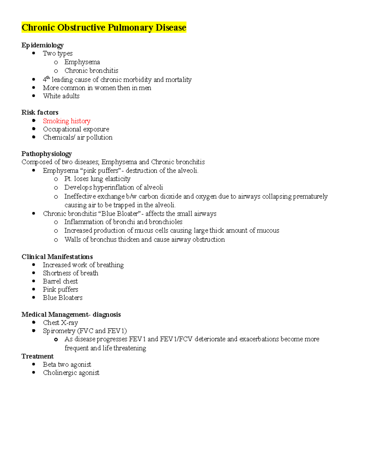 COPD & PE Notes - Chronic Obstructive Pulmonary Disease Epidemiology ...