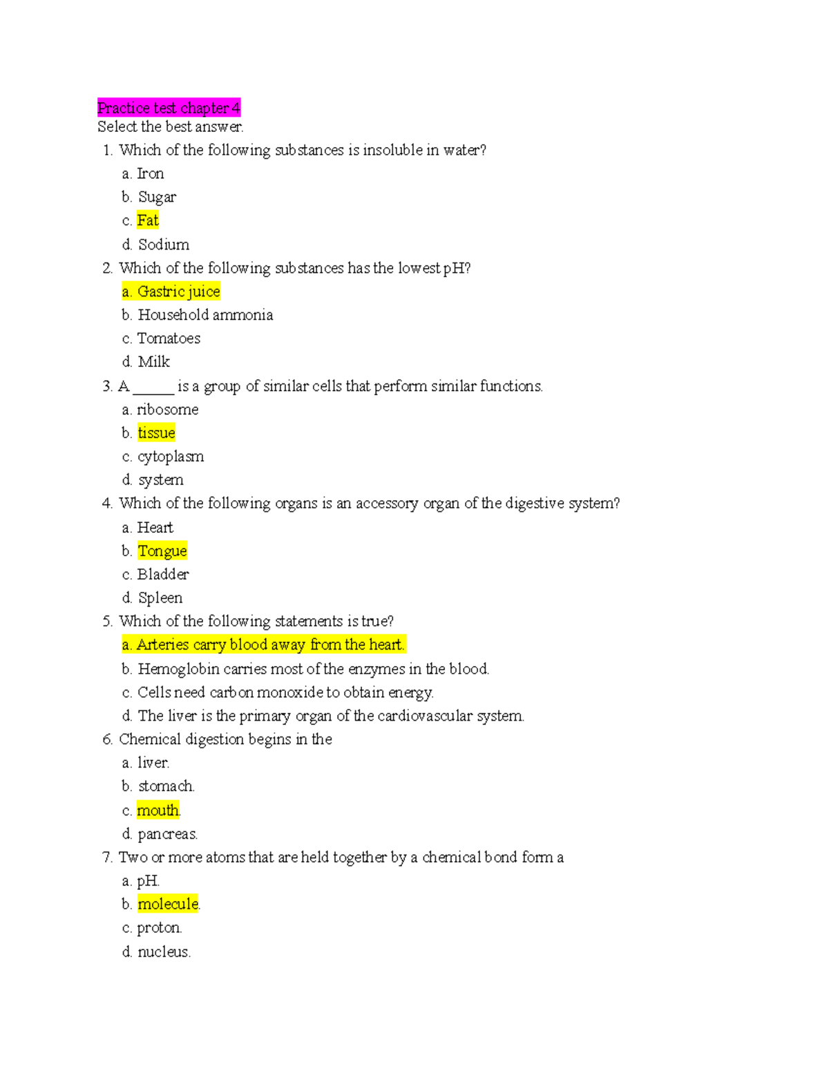 Practice test chapter 4 - 1. Which of the following substances is ...