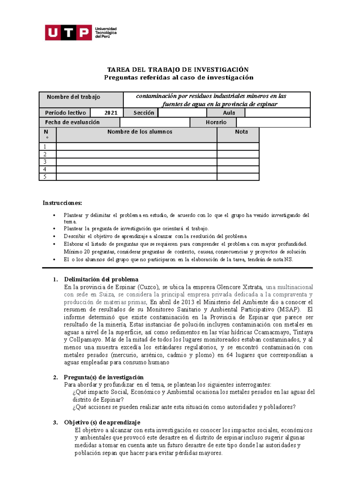 Semana 5 - Tarea 1 - rqwrqwrqw - TAREA DEL TRABAJO DE INVESTIGACIÓN ...