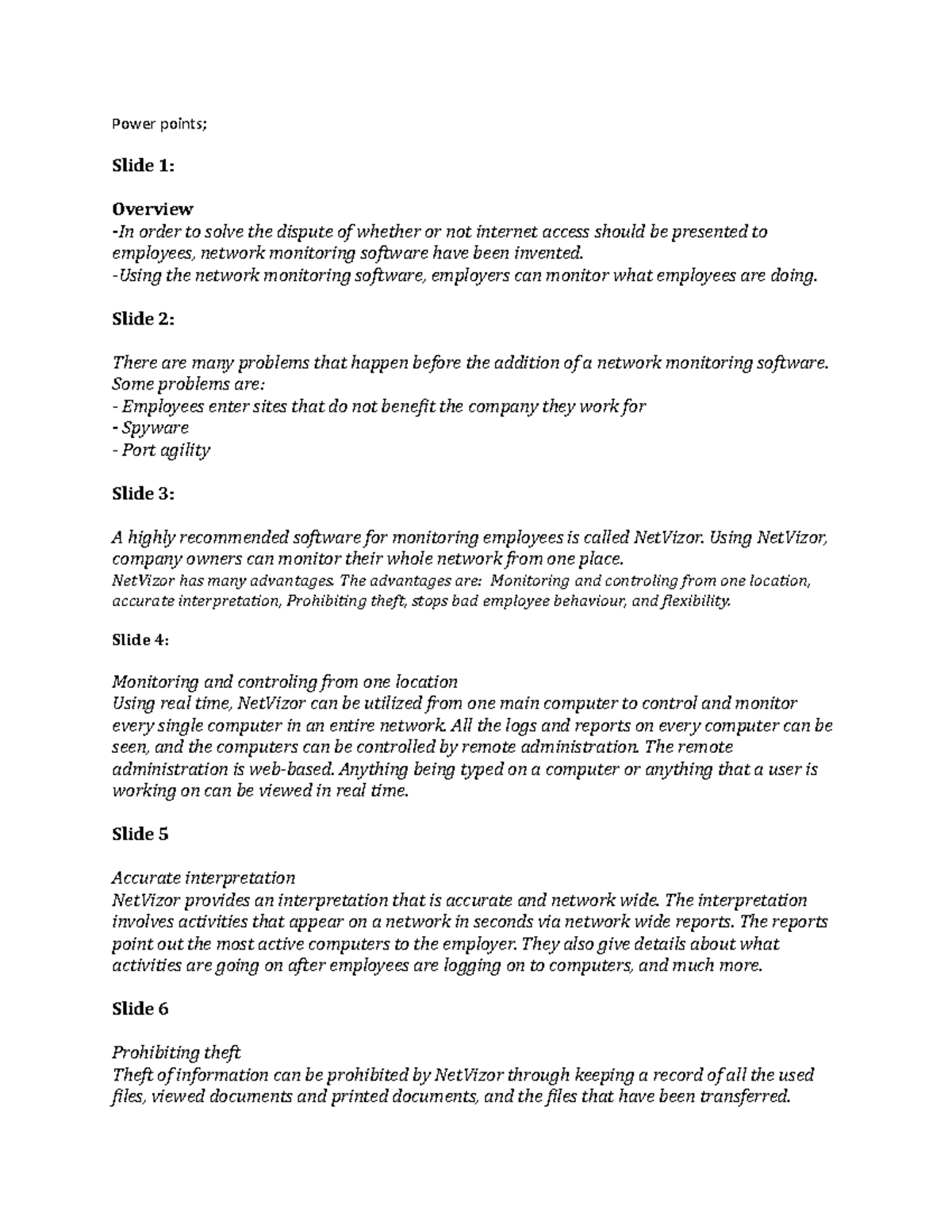 Power points - assignment - Power points; Slide 1: Overview - In order ...