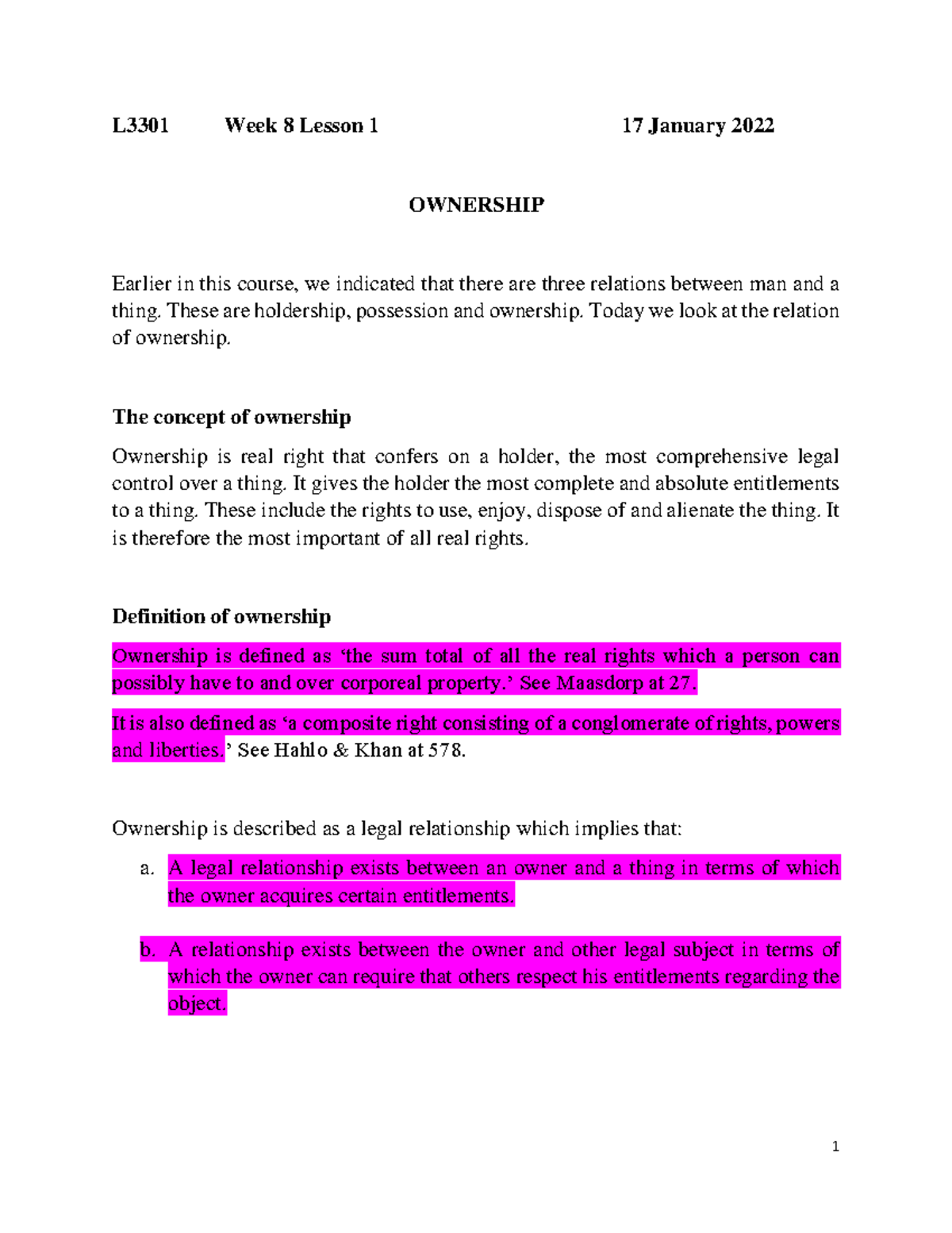 L3301 notes Week 8 Lesson 1 Ownership - L3301 Week 8 Lesson 1 17 ...