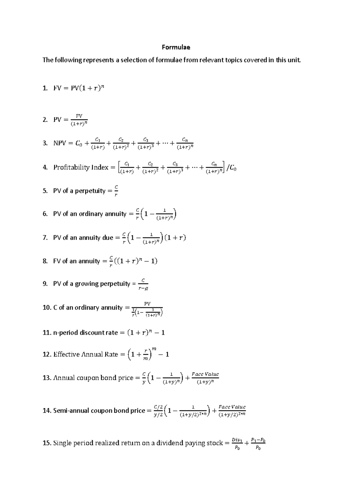 list of formulae involving wikipedia