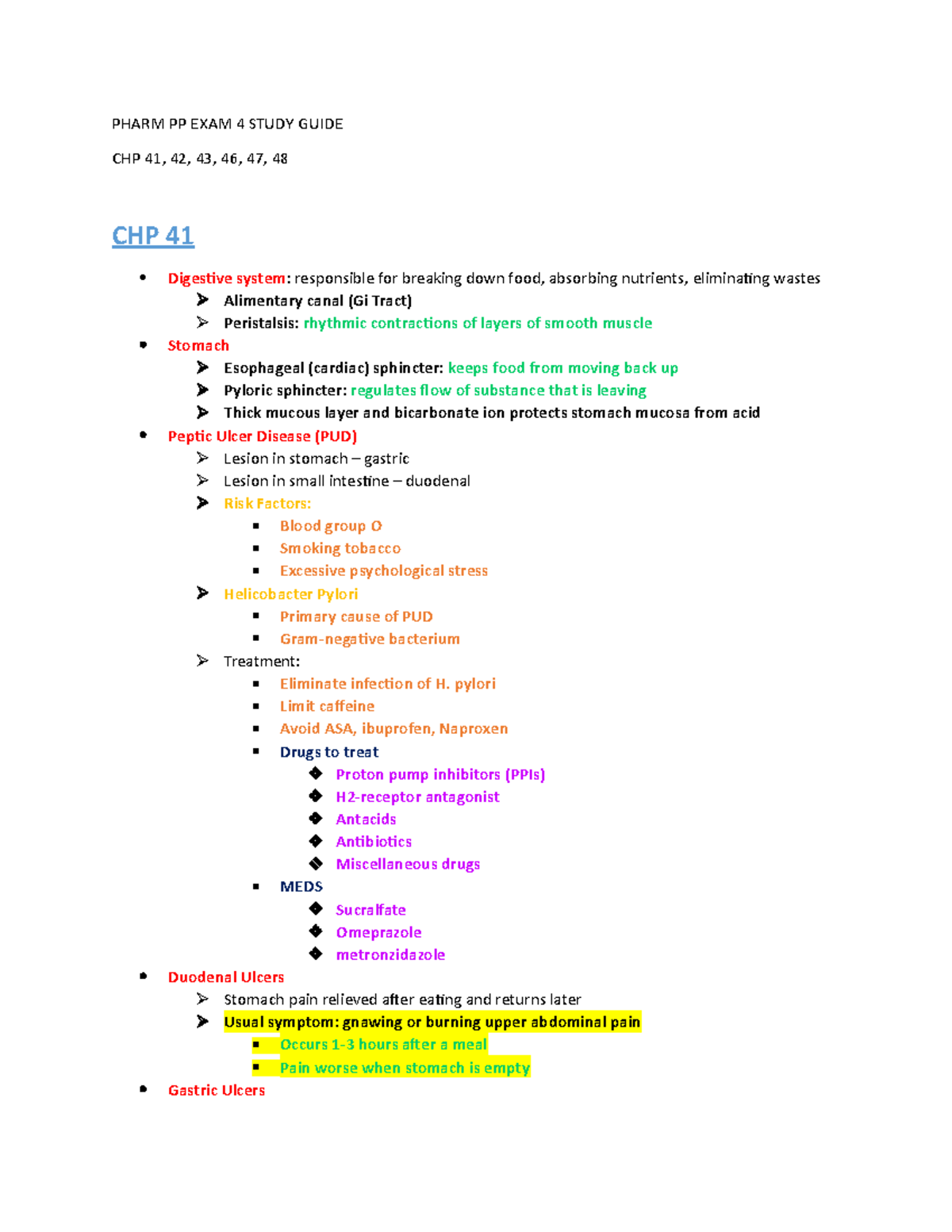 Pharm PP EXAM 4 Study Guide - PHARM PP EXAM 4 STUDY GUIDE CHP 41, 42 ...