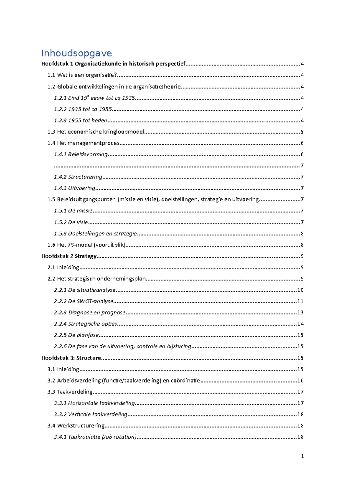 Samenvatting Inleiding Bedrijfskunde - Inhoudsopgave Hoofdstuk 1 ...