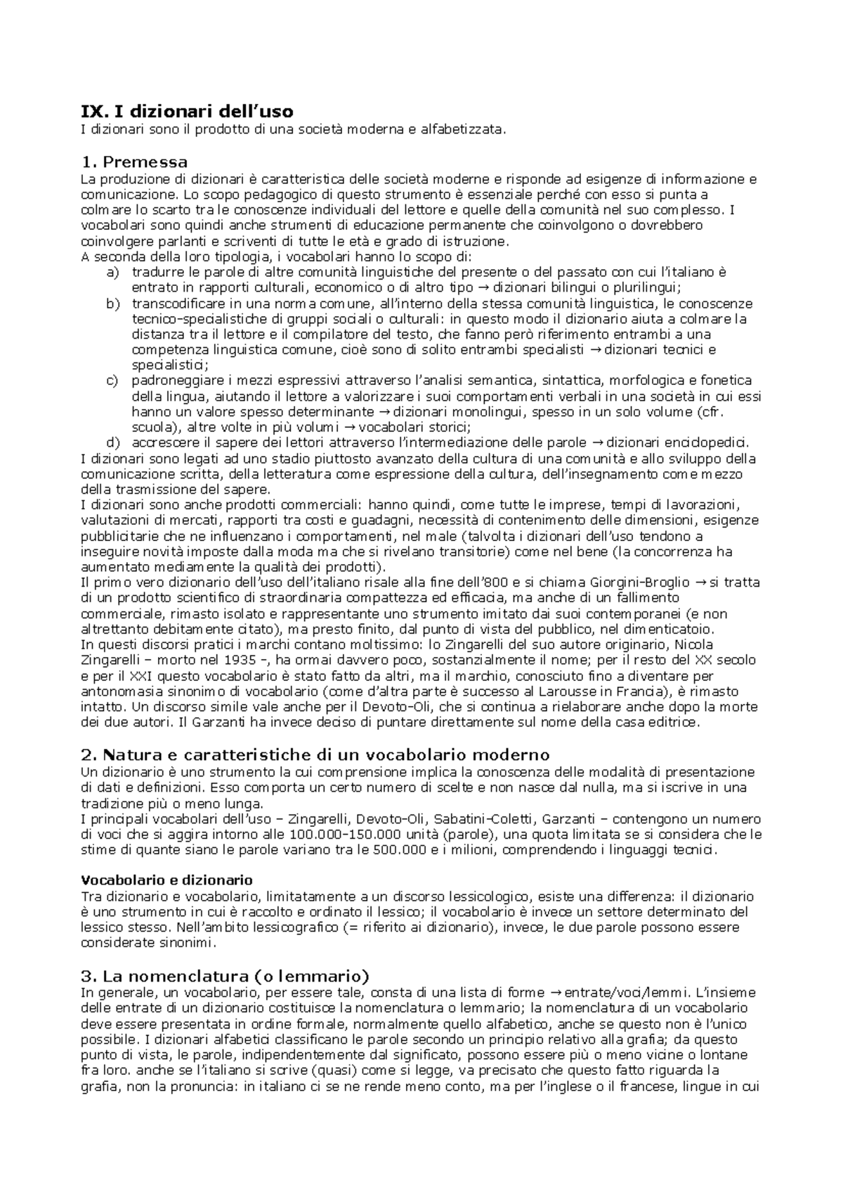 Dalle Parole Ai Dizionari Cap 9 IX I Dizionari Dell uso I 