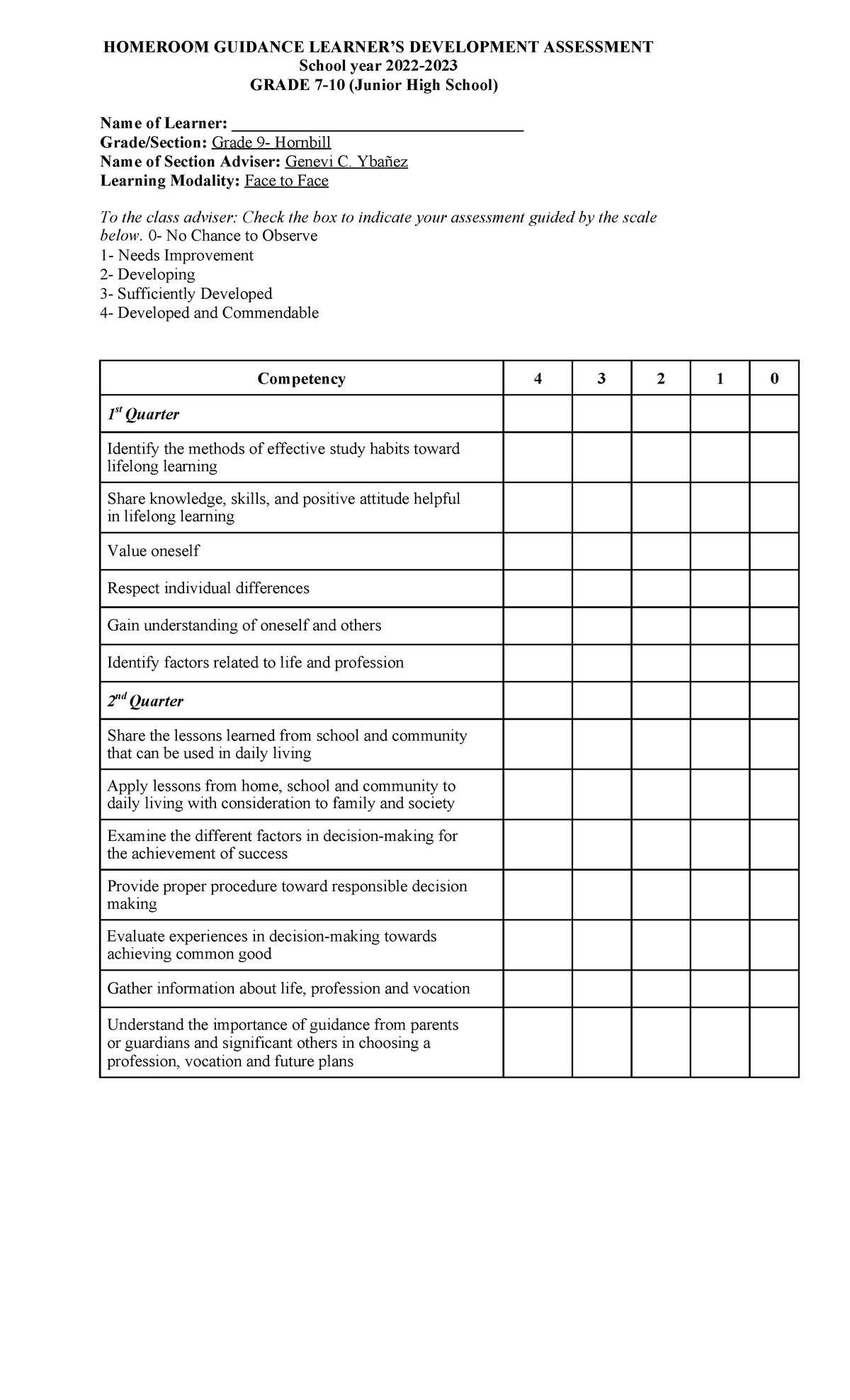 HG- Evaluation-TOOL-JHS - HOMEROOM GUIDANCE LEARNER’S DEVELOPMENT ...