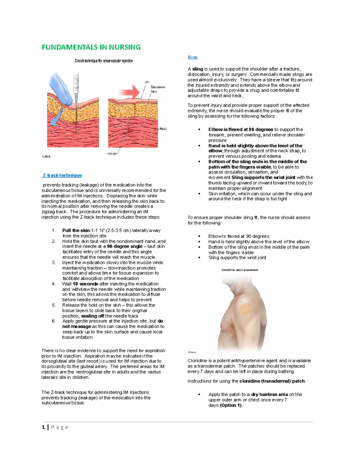 Funda - Study guide - FUNDAMENTALS IN NURSING Z-track technique ...