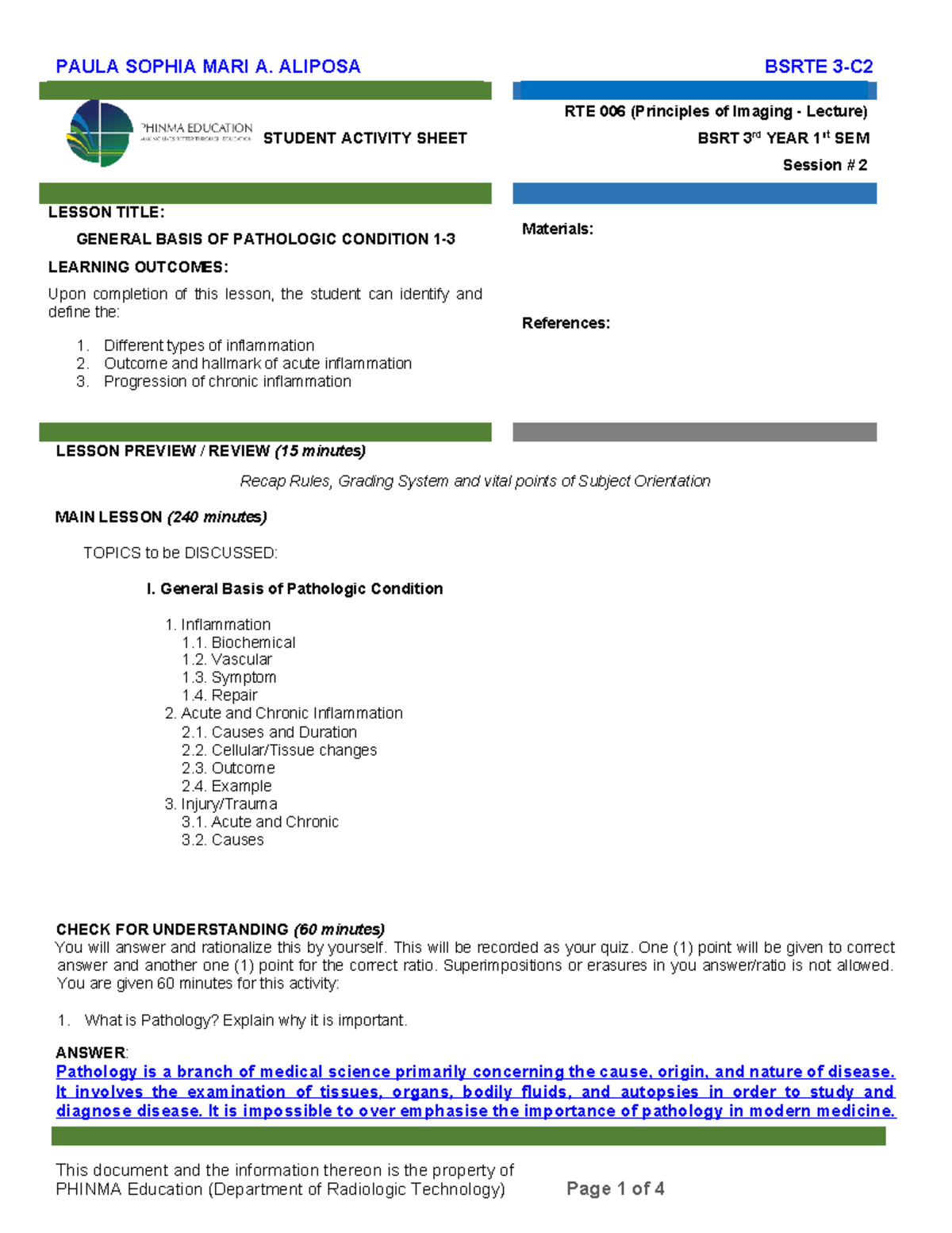 RTE 019 Radiologic Pathology SAS - Session 2 General Basis of ...