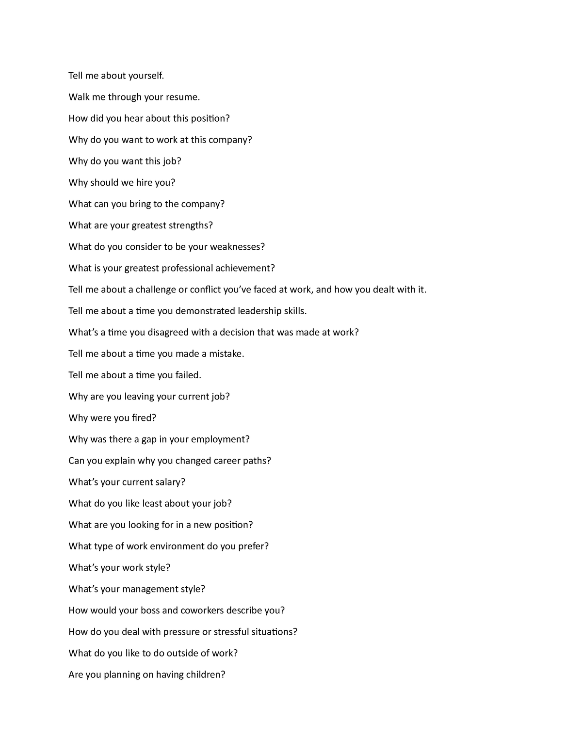 Sample- Interview- Questions - Tell me about yourself. Walk me through ...