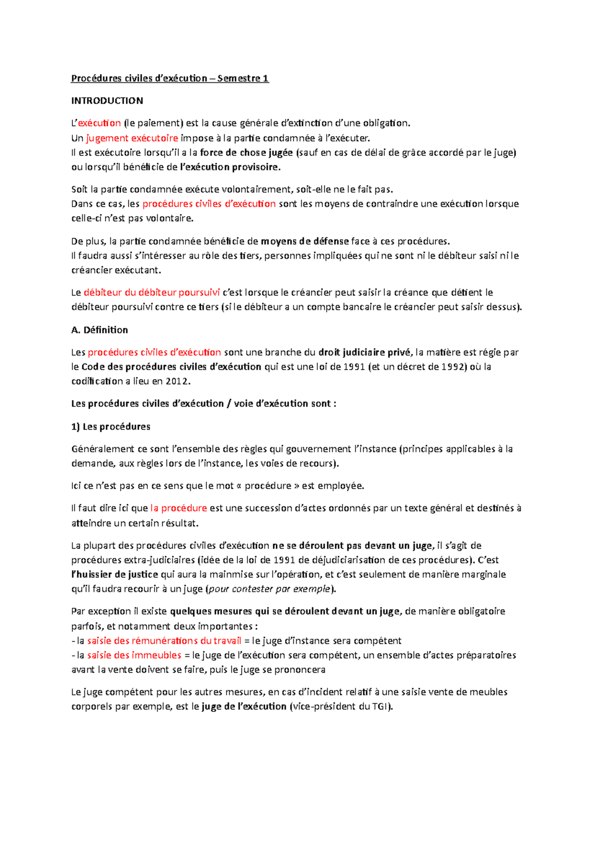 Procédures civiles d'exécution Semestre 1 Procédures civiles d’exécution Semestre 1 Studocu
