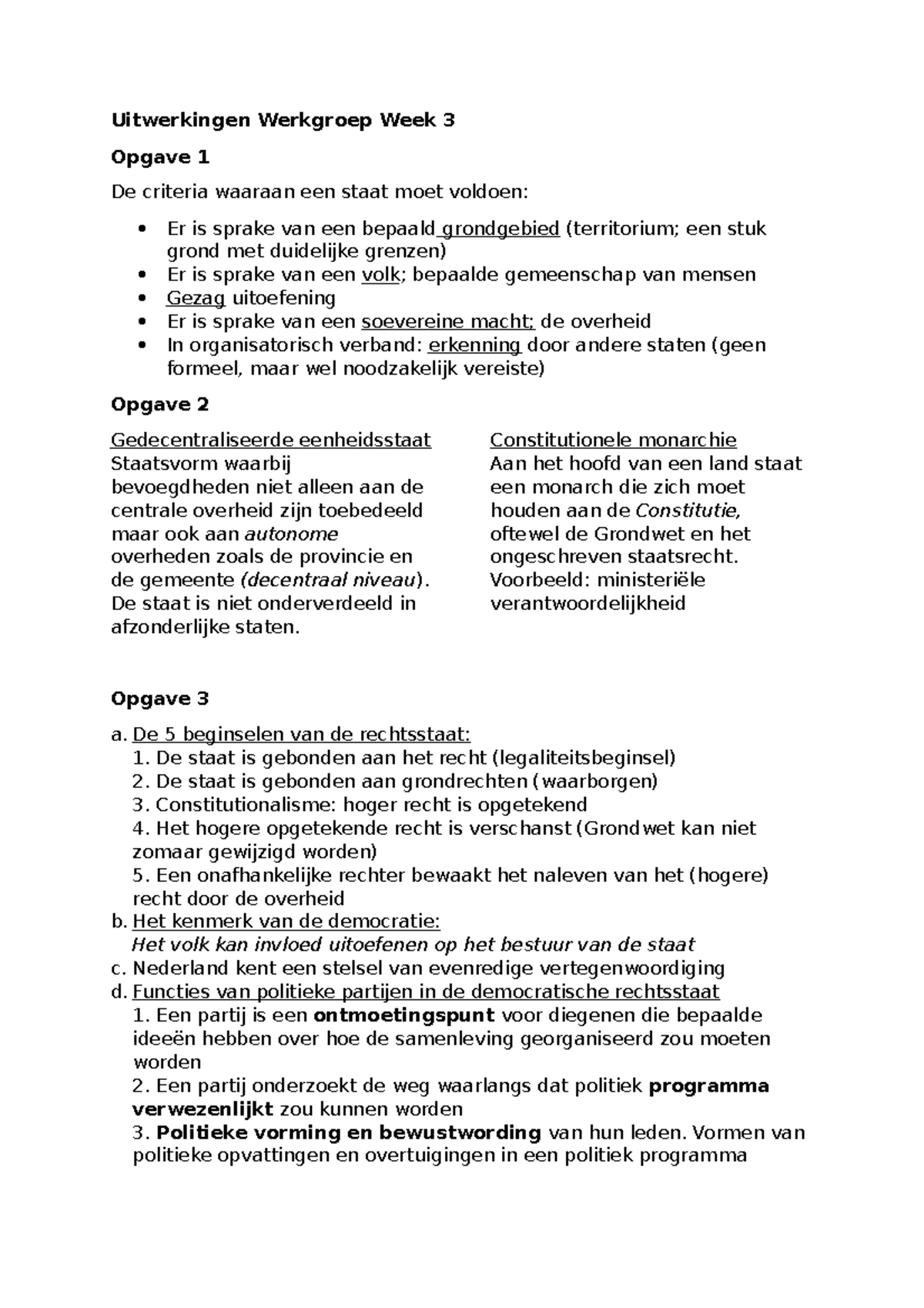 WG Inleiding Recht Week 3 - Uitwerkingen Werkgroep Week 3 Opgave 1 De ...