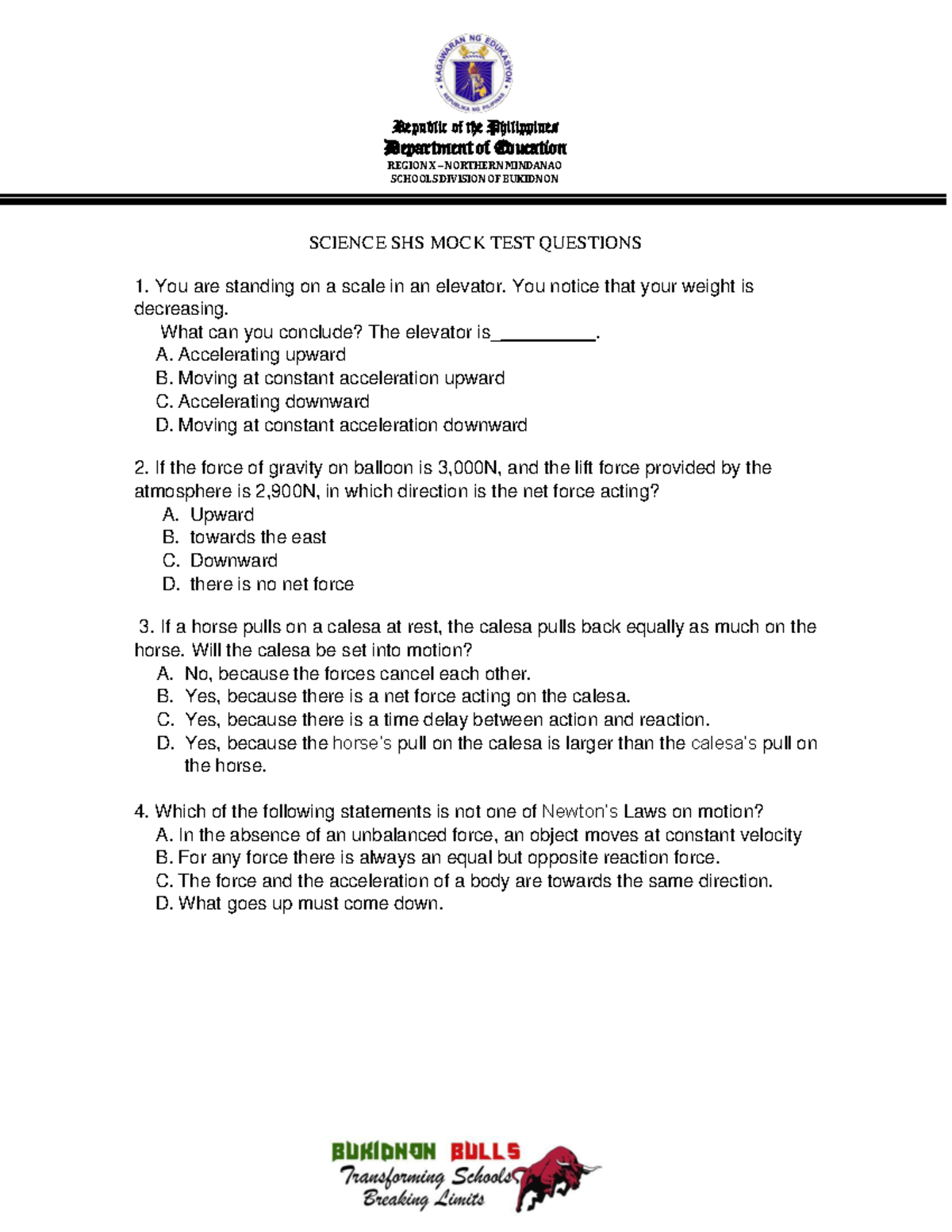 Science 12 - reviewer - Department of Education REGION X – NORTHERN ...