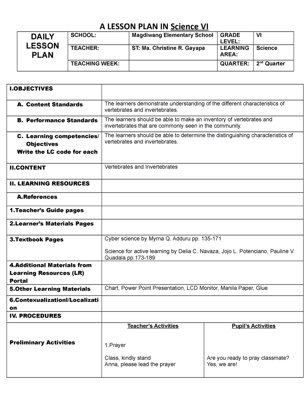 7es Lesson Plan Special Parallelogram Jay Cruz Grade 9 In Preschool