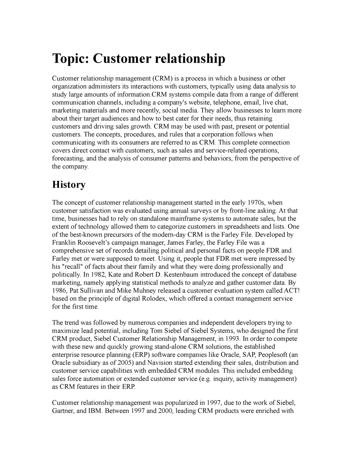 customer relations essay