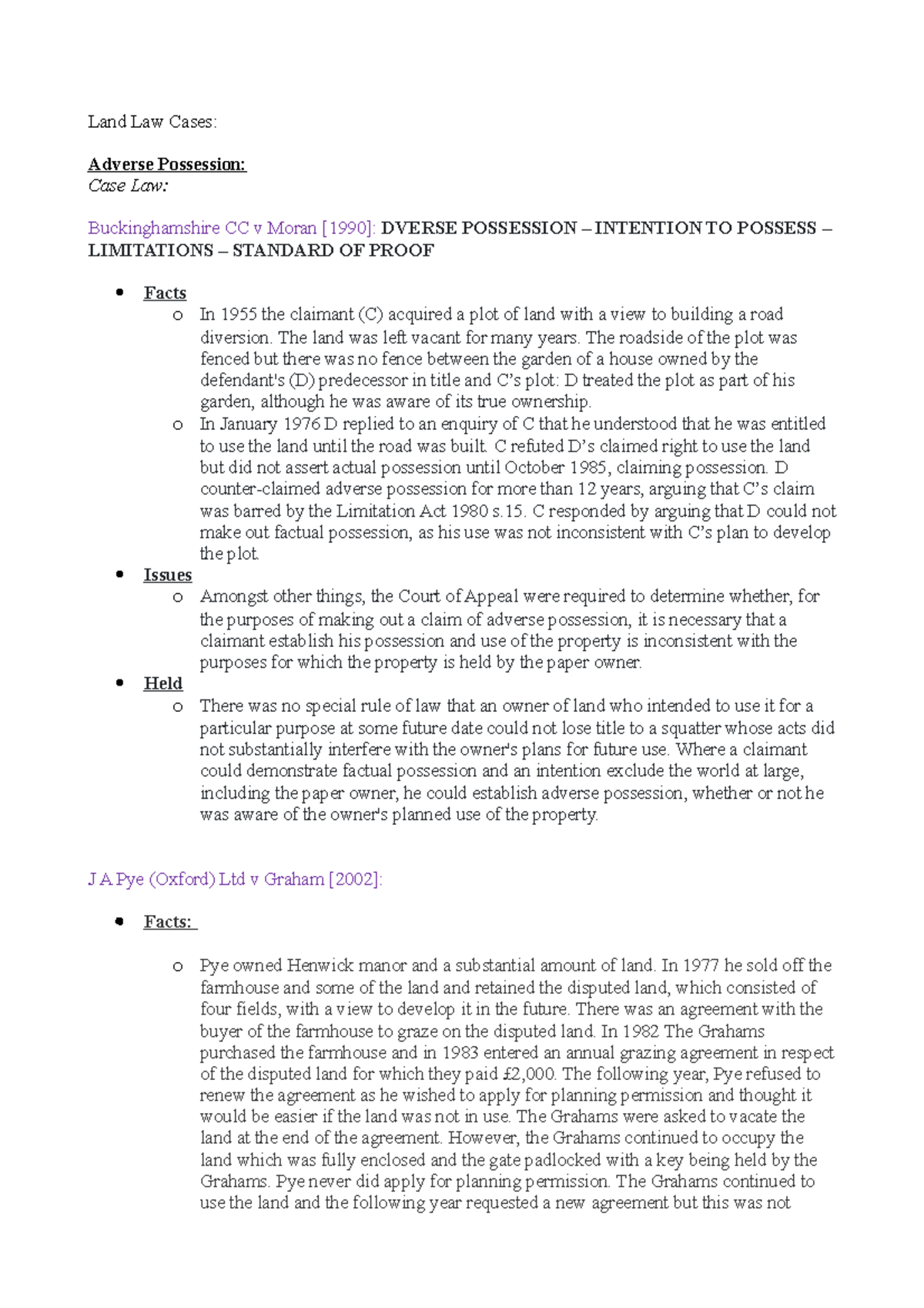 Land Law Cases Land Law Cases Adverse Possession Case Law