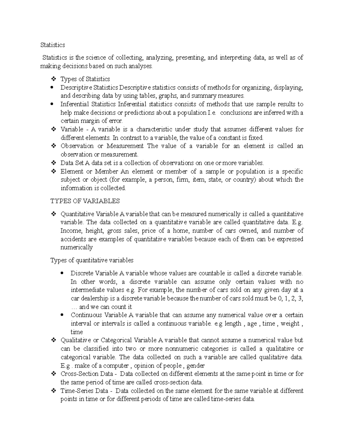 Doc1 - Week 1-3 - Statistics Statistics is the science of collecting ...