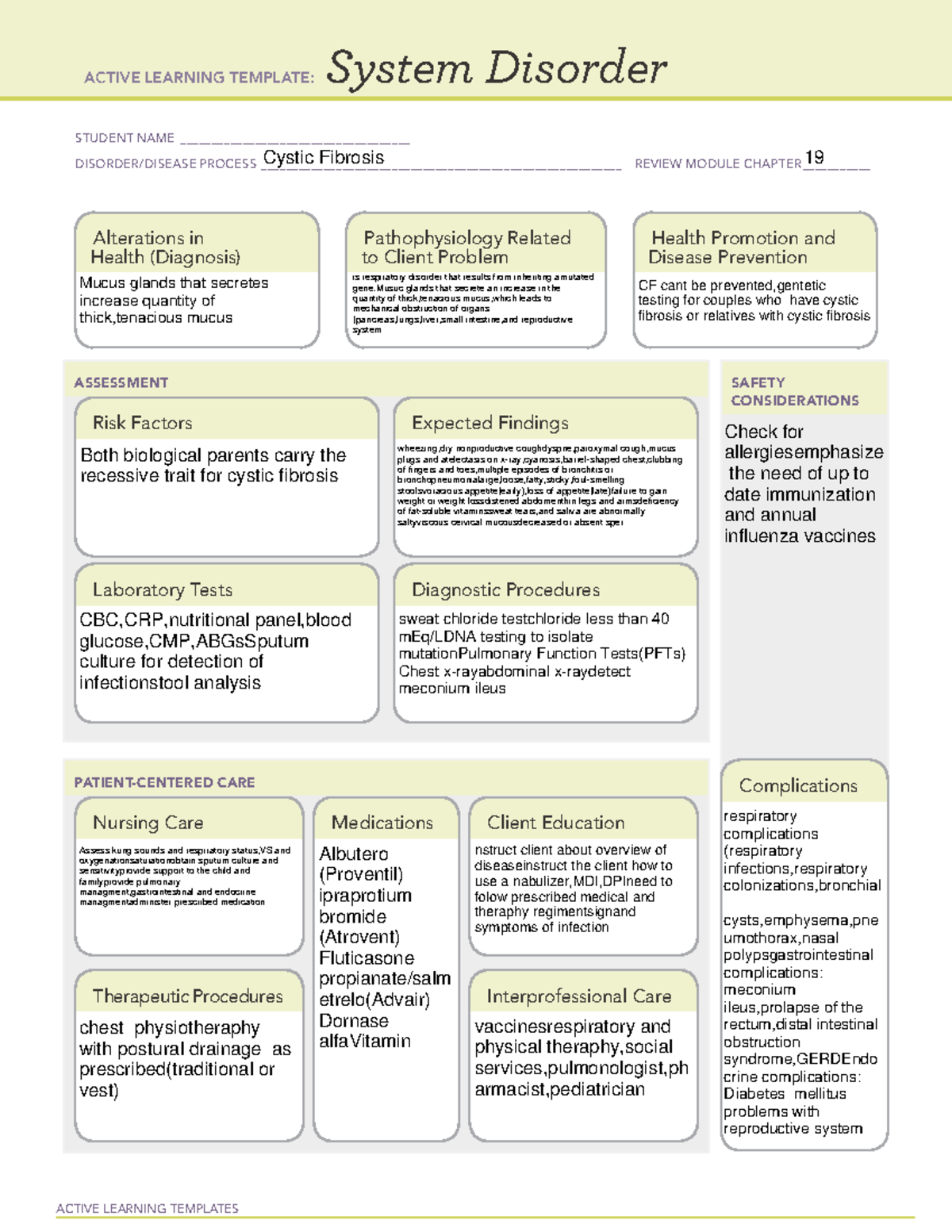 System Disorder Peds 4 - ATI TEMPLATE - ACTIVE LEARNING TEMPLATES ...