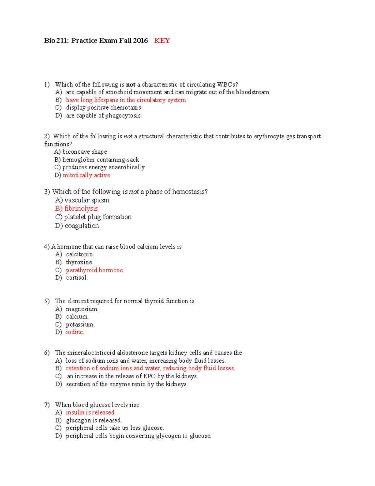 Bio 211 Practice Exam 1 F16 key - Bio 211: Practice Exam Fall 2016 KEY ...