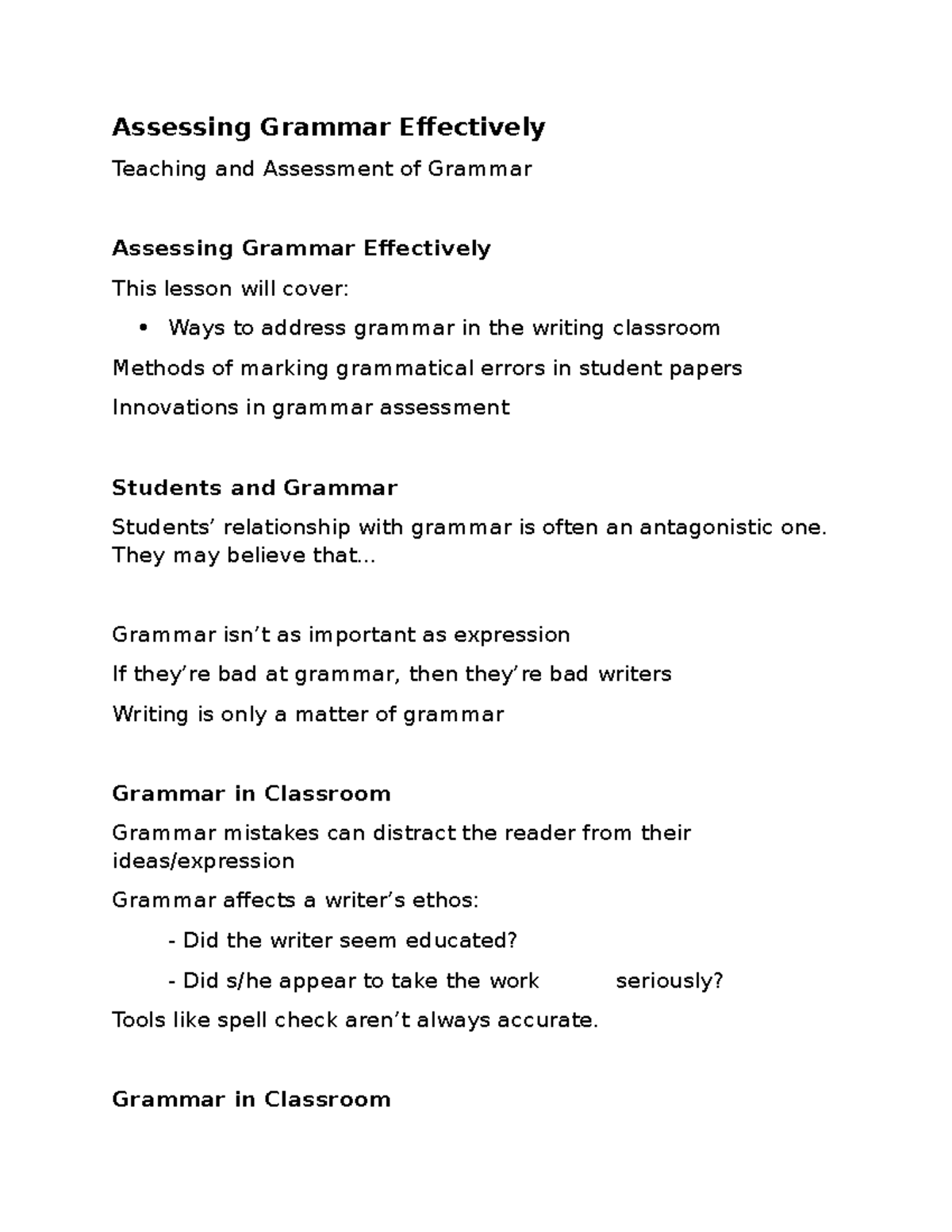 Teaching and Assessment of Grammar - Assessing Grammar Effectively ...