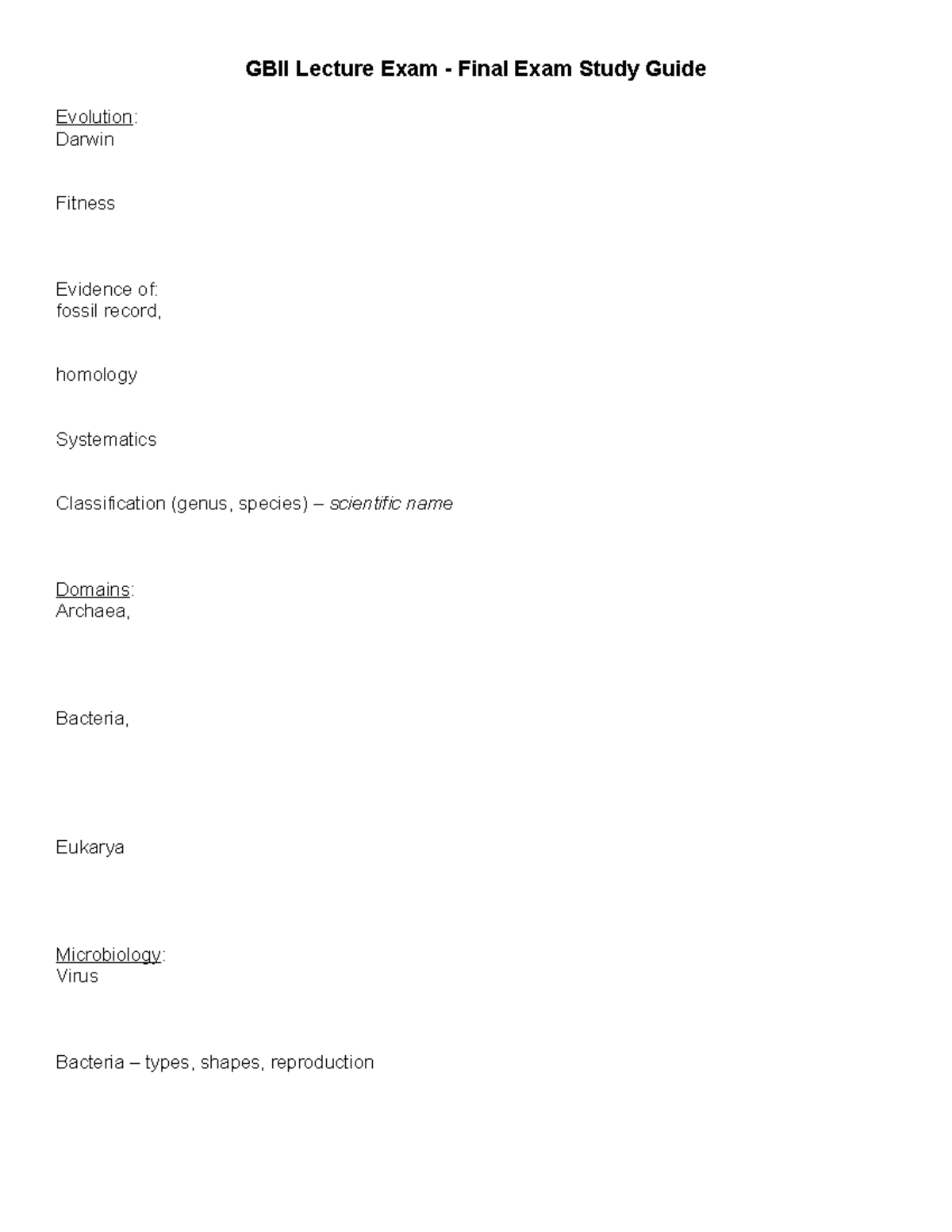 Final Exam Study Guide - GBII Lecture Exam - Final Exam Study Guide ...