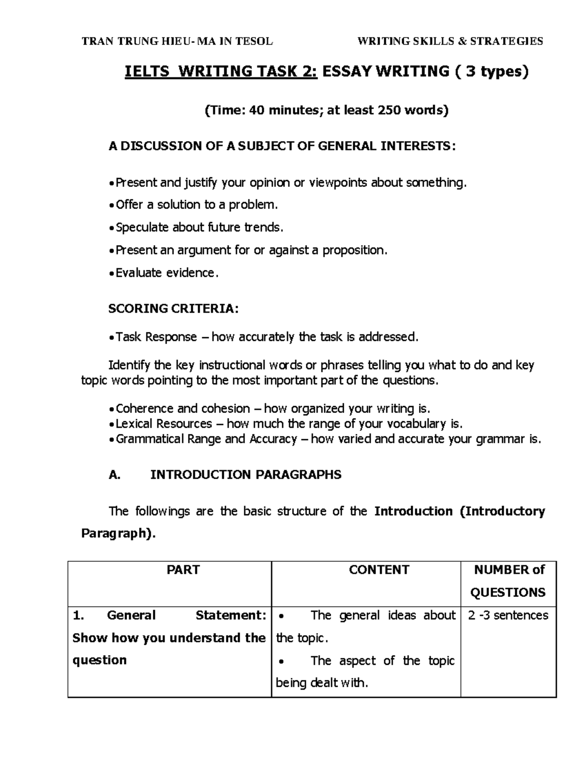 5. Ielts Writing TASK 2 - IELTS WRITING TASK 2: ESSAY WRITING ( 3 types ...