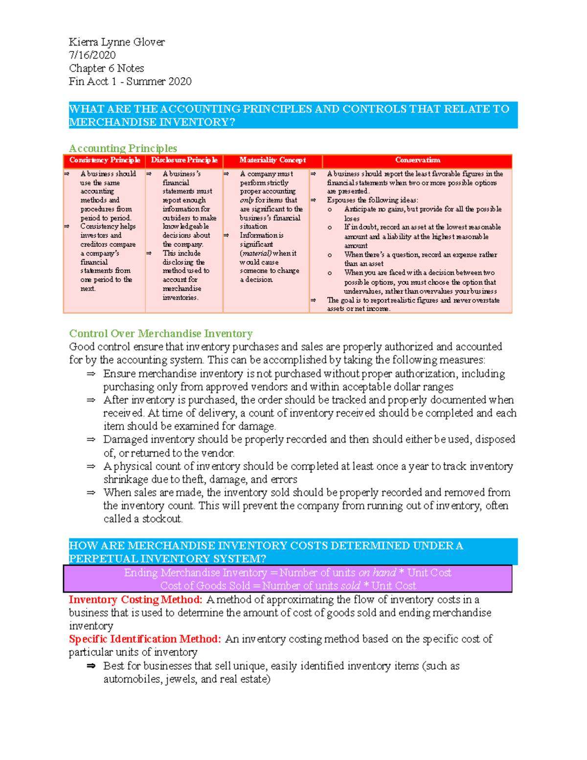 Ch 6 Merchandise Inventory Kierra Lynne Glover 7 16 Chapter 6 Notes