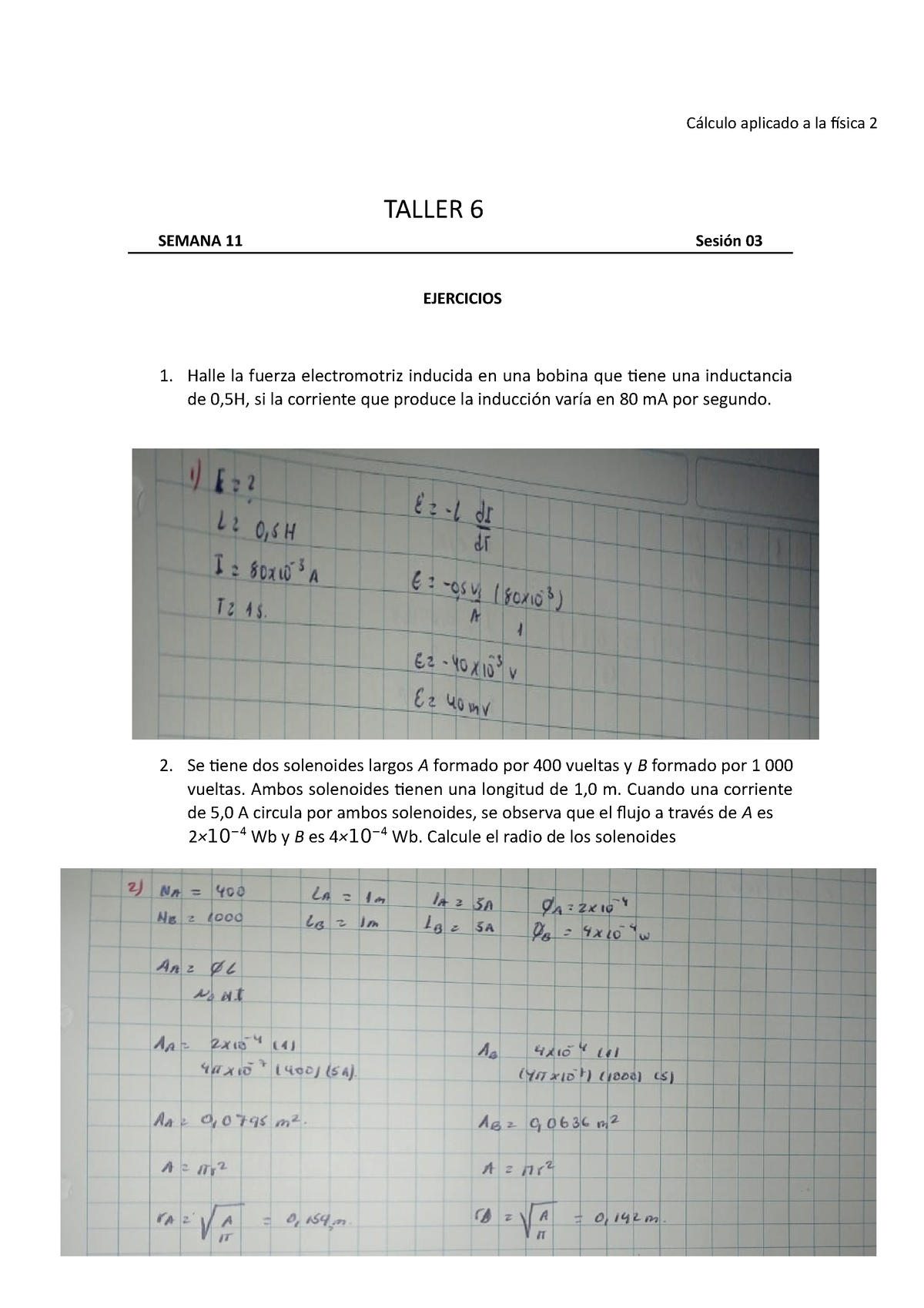 Caf2 Taller 6 - Frb55grerg5y - Cálculo Aplicado A La Física 2 TALLER 6 ...