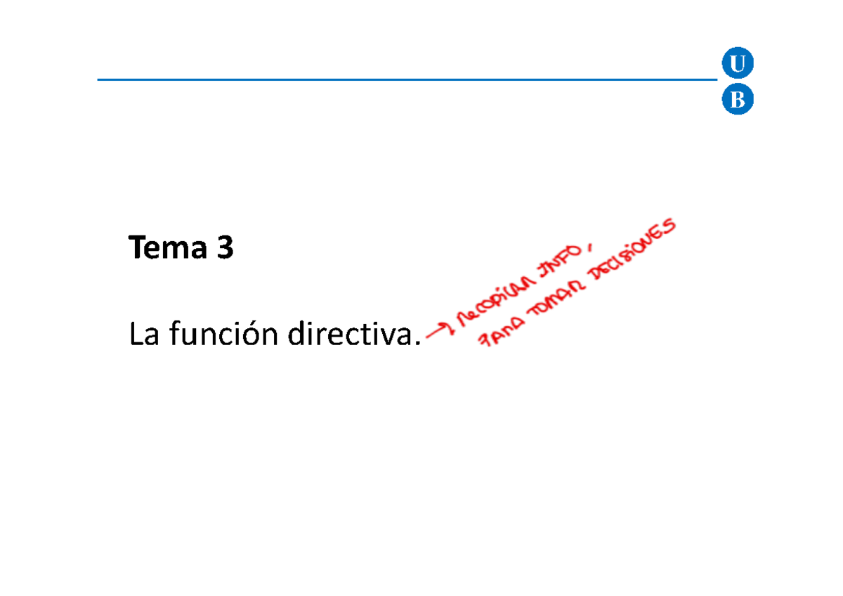 TEMA 3. Funcion Directiva - B U Tema 3 La Función Directiva. B U 1. El ...