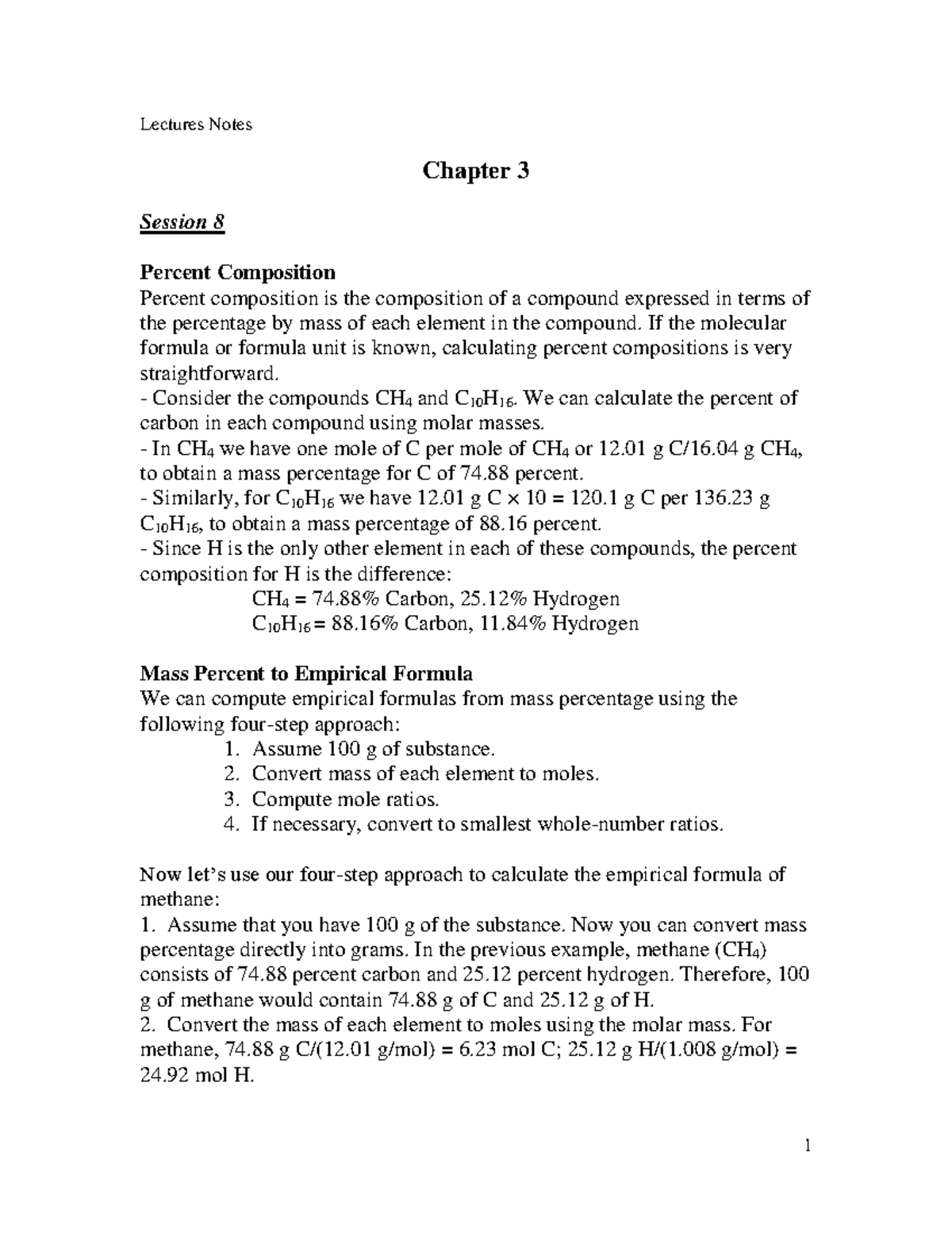 Lecture-Notes CHEM001A-session 8 - Lectures Notes Chapter 3 Session 8 ...