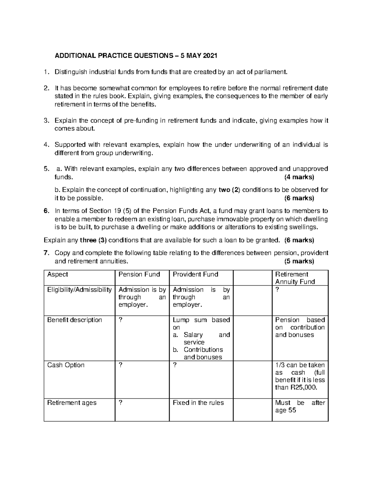 Additional practice questions 5 May 2021 - ADDITIONAL PRACTICE ...