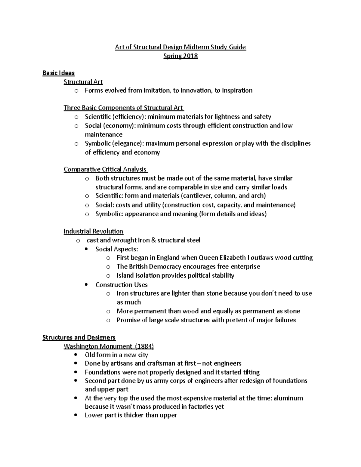 Art of Structural Design Midterm Study Guide - Instead its main load is ...